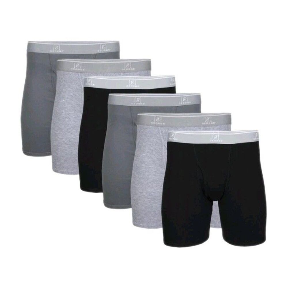 George 6-pk Men's S Cotton Regular Leg Boxer Briefs Black Gray Tagless Wicking